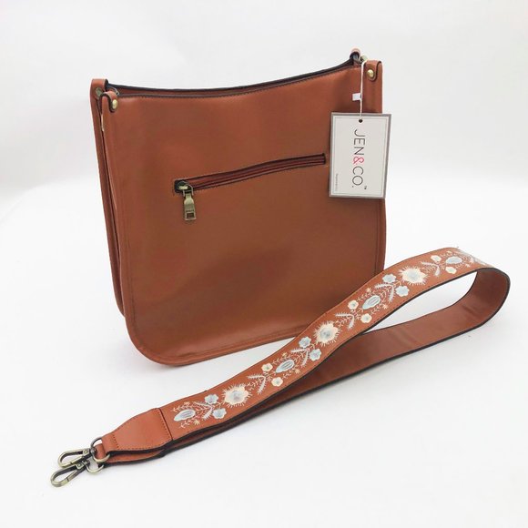 Jen and Co Pippa Brown Vegan Leather Stitch Accented Crossbody Bag - Picture 2 of 9